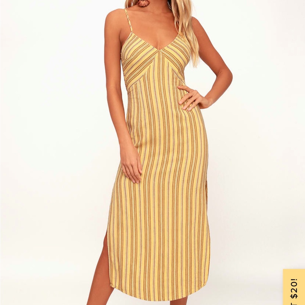 White Sands Yellow Striped Tie-Back Midi Dress size Medium